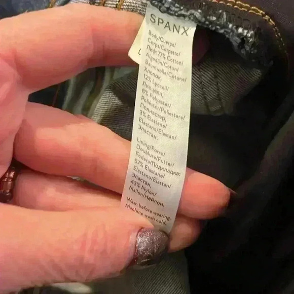 Spanx Jeans Womens Blue Denim Stretch Distressed Ankle Skinny Raw Hem - L - Picture 6 of 8